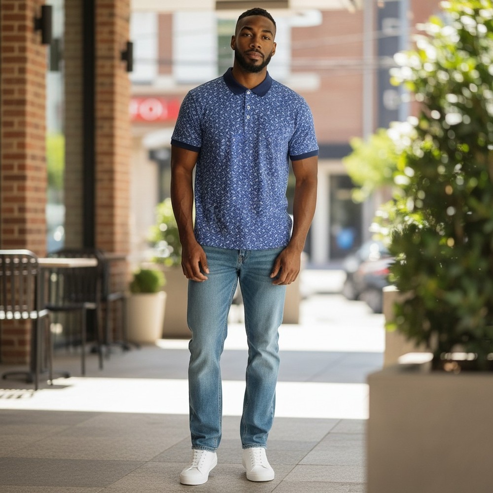 Lands' End Men's Polo Shirt Size XL Traditional Fit Blue Paisley Short Sleeve